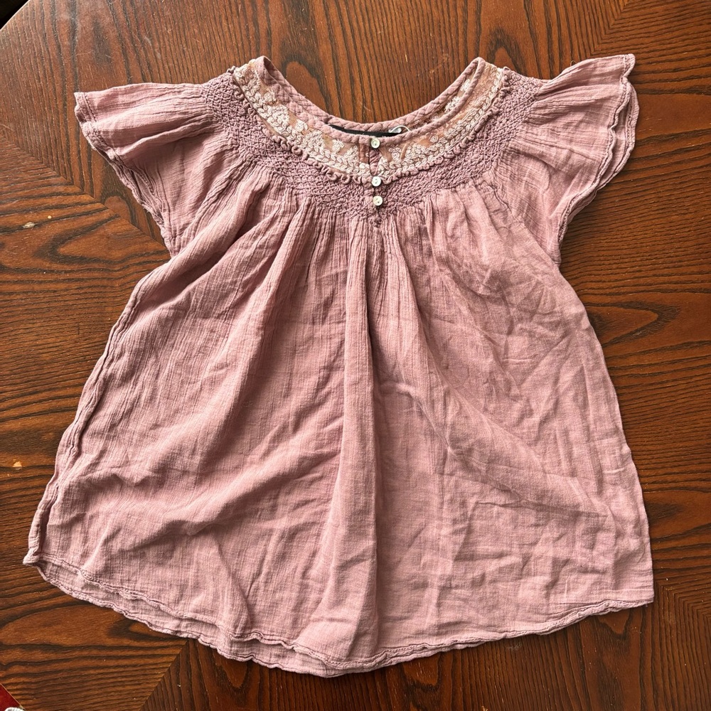 Zara Mauve Pink Smocked Cotton Blouse - Picture 2 of 7